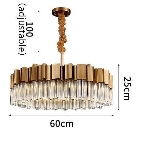 round gold modern crystal chandelier 60 cm wide by 25 cm high