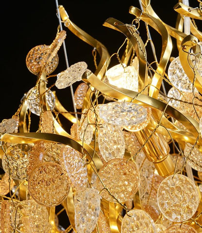 gold branch detail with crystal capiz shells attached by fine gold wire