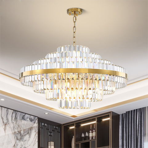 round tiered crystal gold chandelier