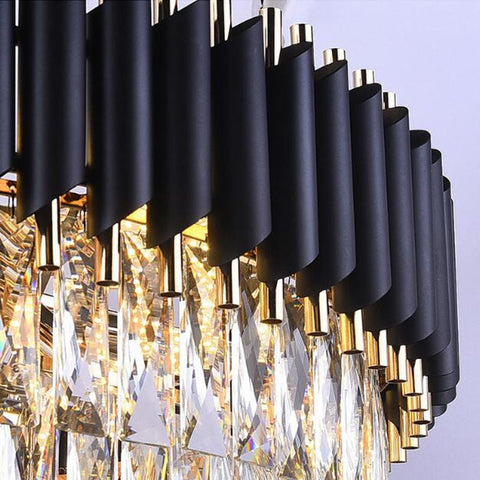 Modern and Very Stylish Round Chandelier with Black and Gold Finish. 