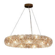 round crystal floral chandelier illuminated