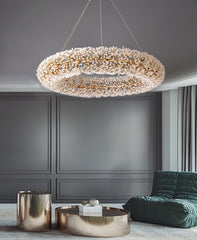 round crystal chandelier floral living room