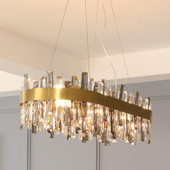 oval brushed gold crystal modern chandelier