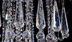 close-up of clear K9 crystal water drop shaped with crystal beads and balls