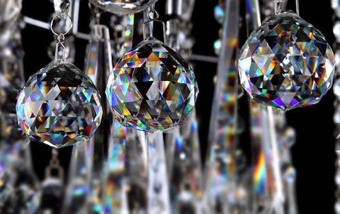 precision cut crystal balls hung from water drop crystals