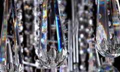 close-up detail of clear K9 crystal water drop shaped