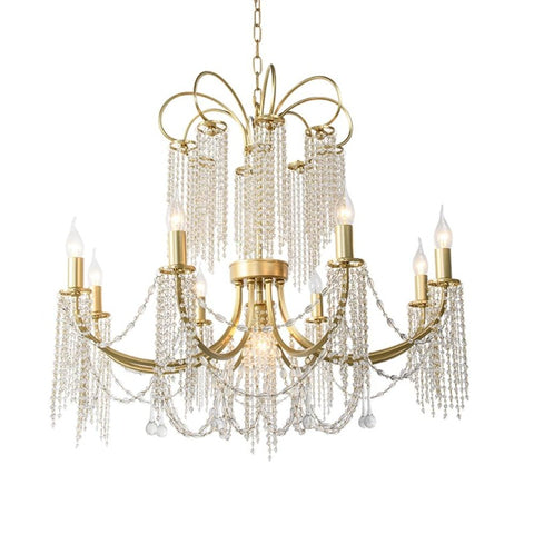 Elegant Crystal Chandelier Gold Finish and LED Bulbs.