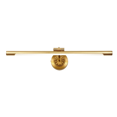 Gold wall sconce with LED bulb and artful detail on the canopy