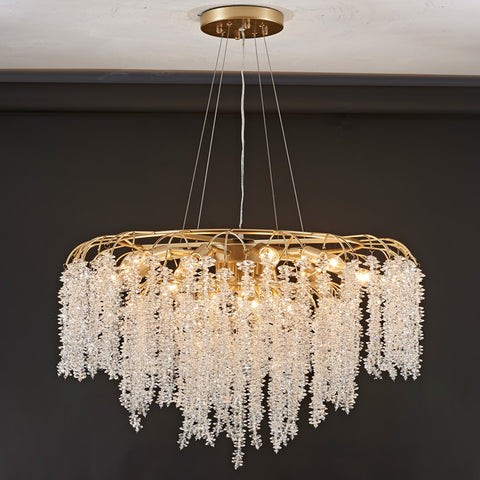 luxury round gold crystal chandelier illuminated