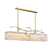 rectangular glass chandelier with cloud texture and copper branch on top