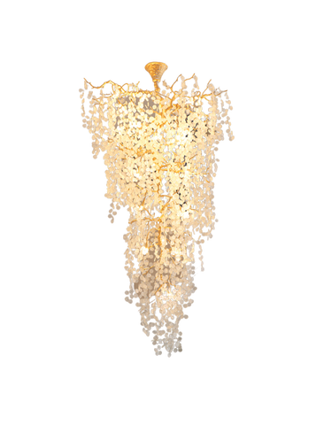 intricate glass leaf 2 story branch chandelier with gold body