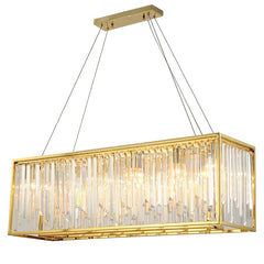 rectangular crystal chandelier with gold frame in modern style