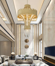 gold crystal chandelier 2 story living room