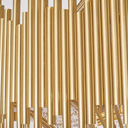 gold rods on chandelier body